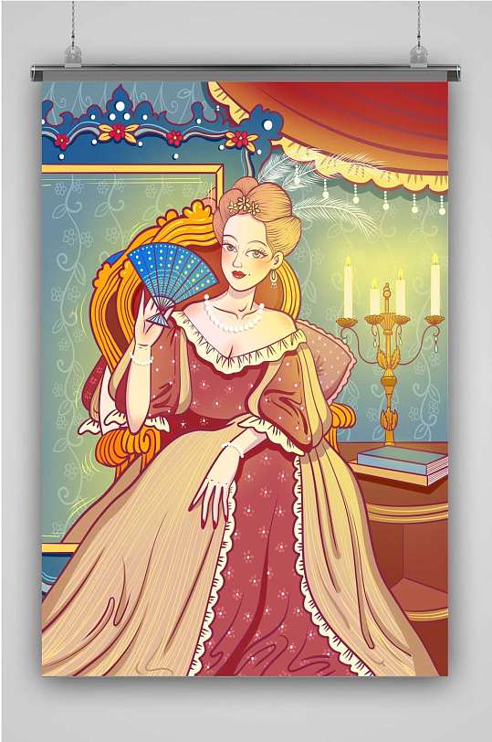华丽唯美中世纪欧洲皇宫宫廷公主皇后插画