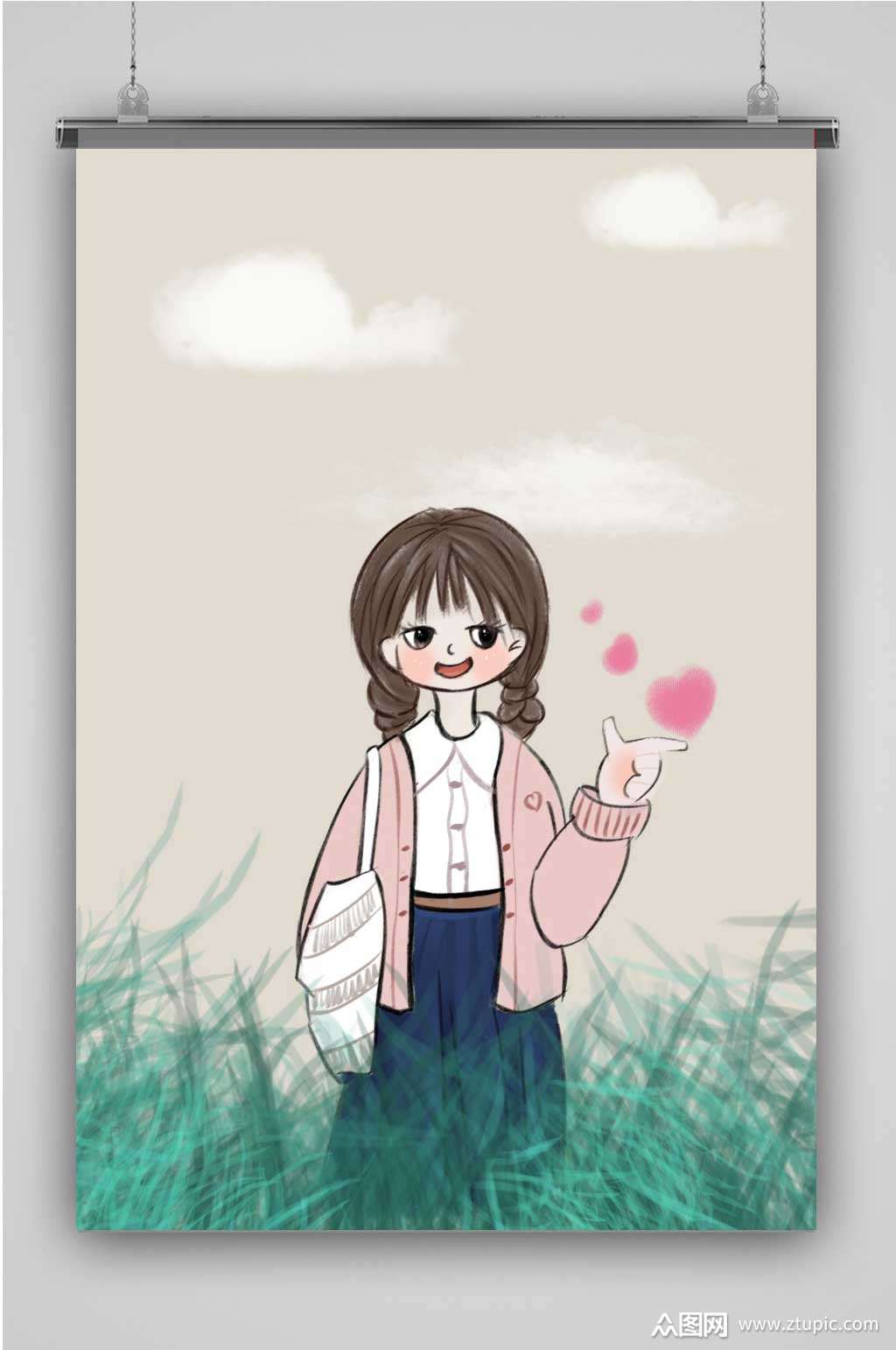 小女孩创意卡通手绘抽象插画海报
