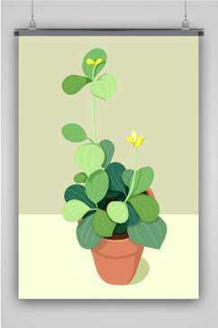 手绘绿色植物创意卡通手绘抽象插画海报