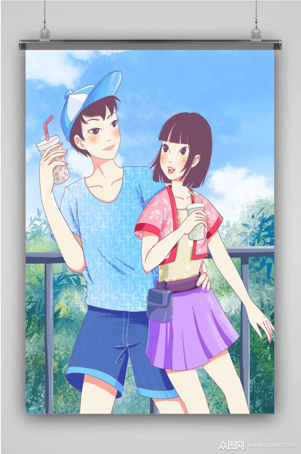 情侣创意卡通手绘抽象插画海报