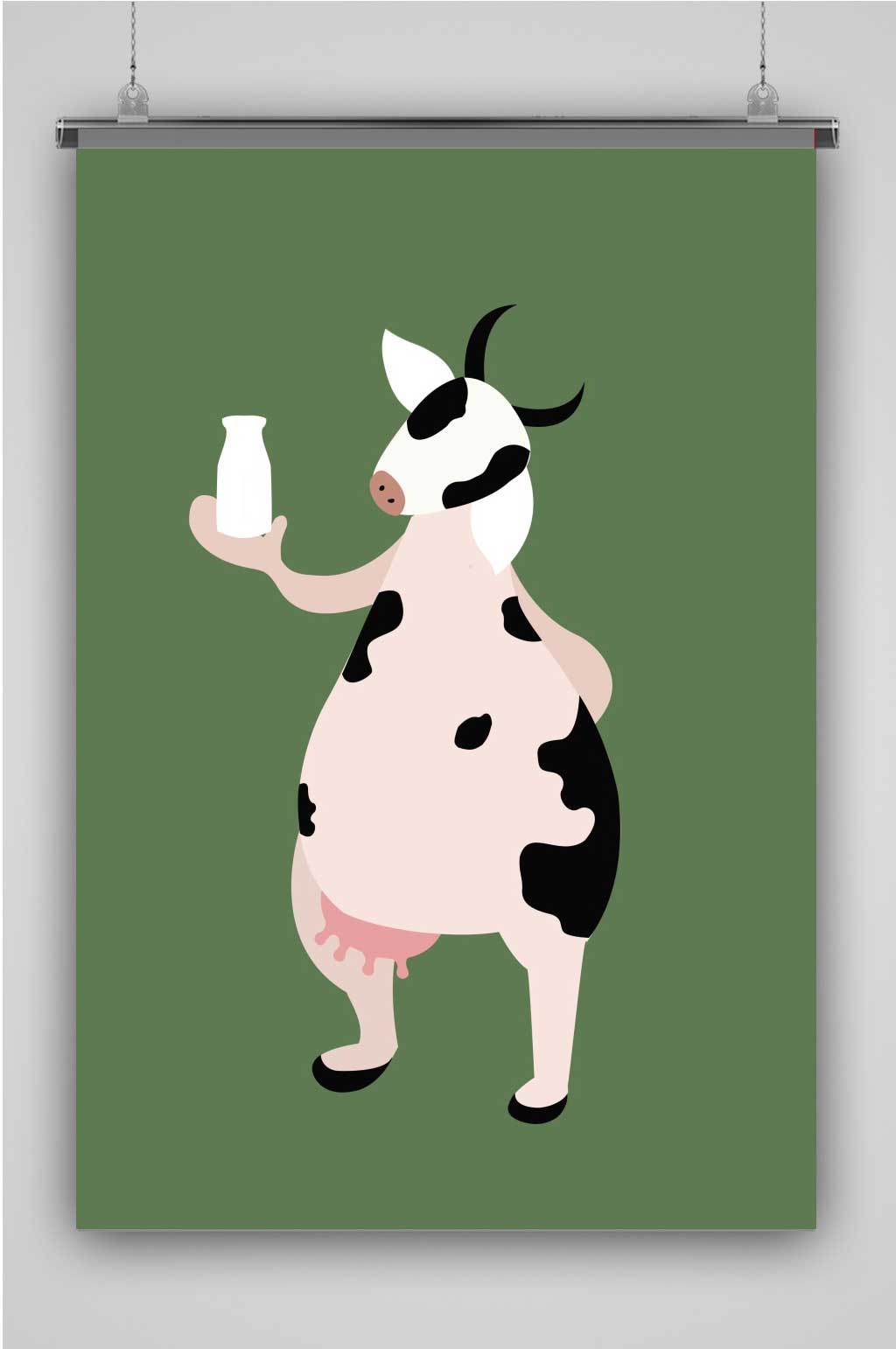 爱喝牛奶的牛创意卡通手绘抽象插画海报