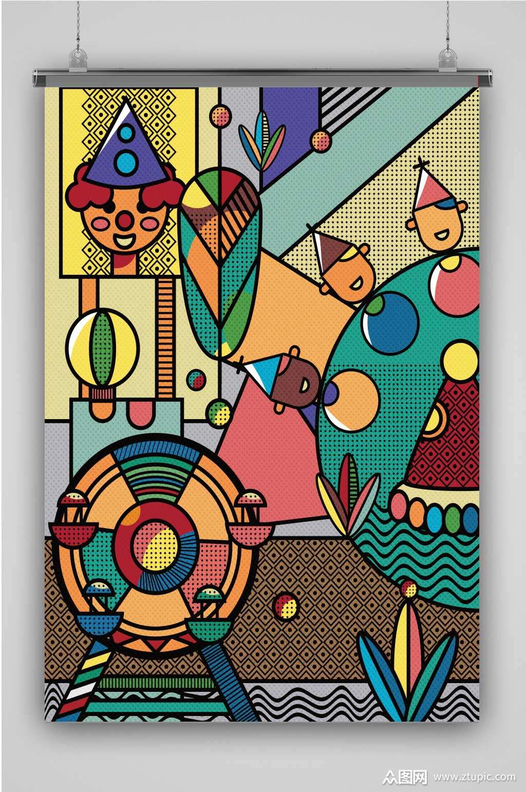 粗线分割创意卡通手绘抽象插画海报素材