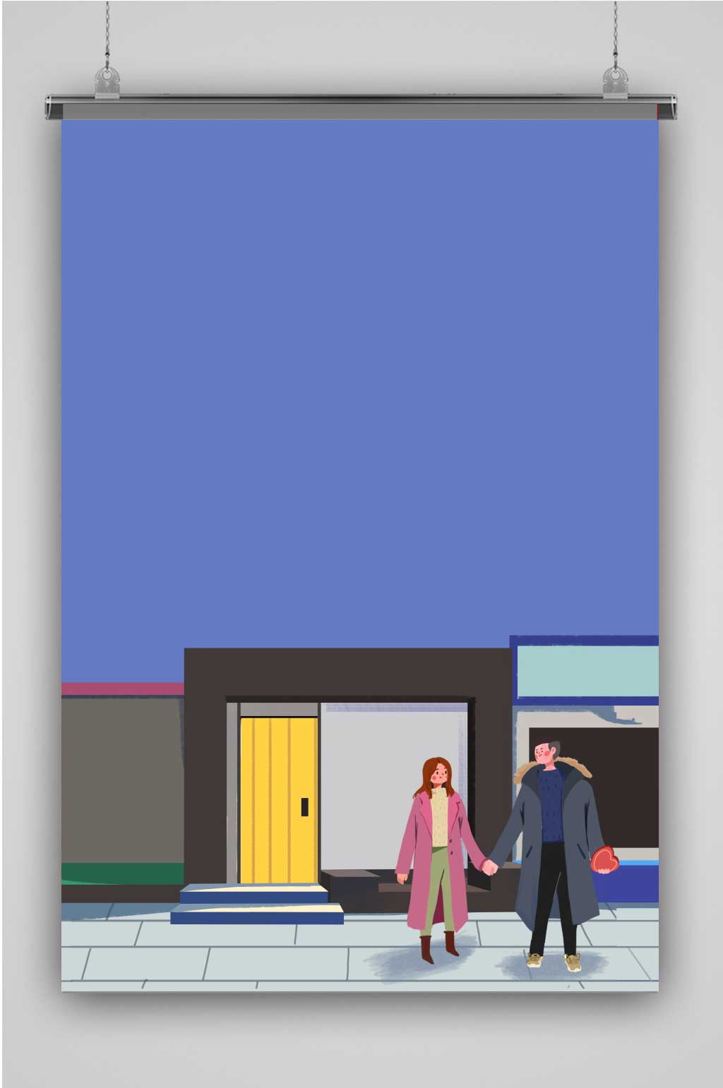城市街道创意卡通手绘抽象插画海报素材