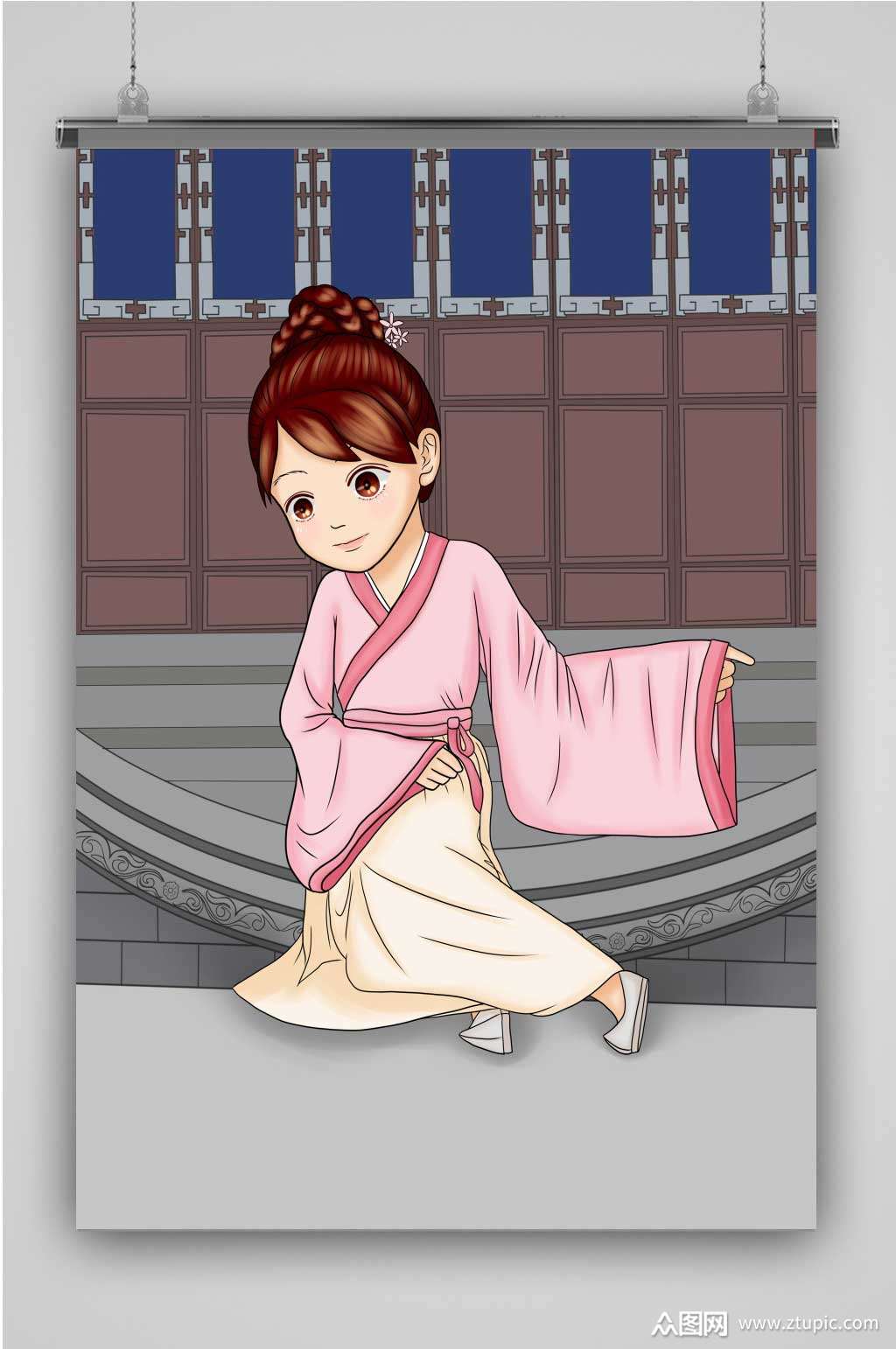 古代q版美女创意卡通插画宣传海报