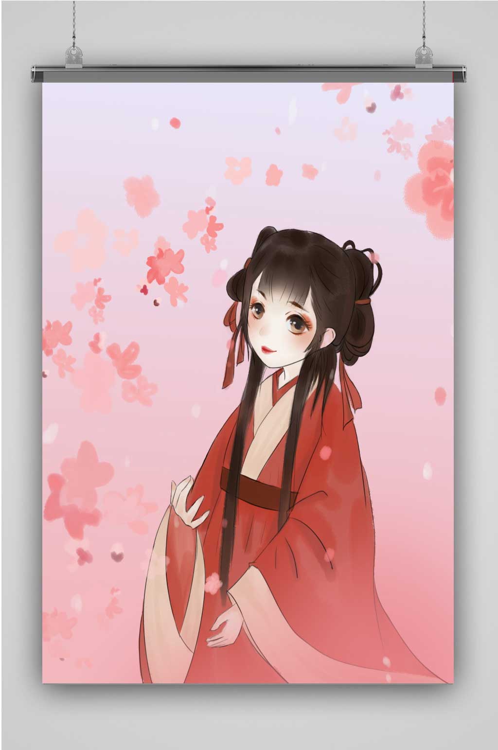 古风少女创意卡通插画宣传海报素材