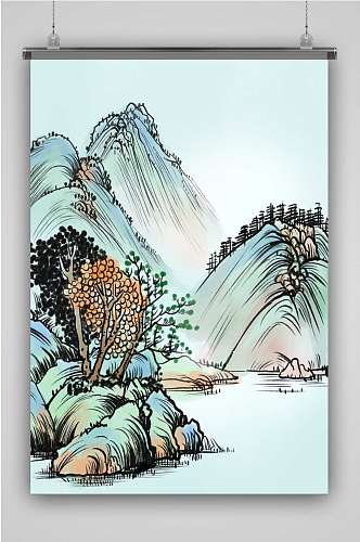 国画山水创意卡通插画宣传海报