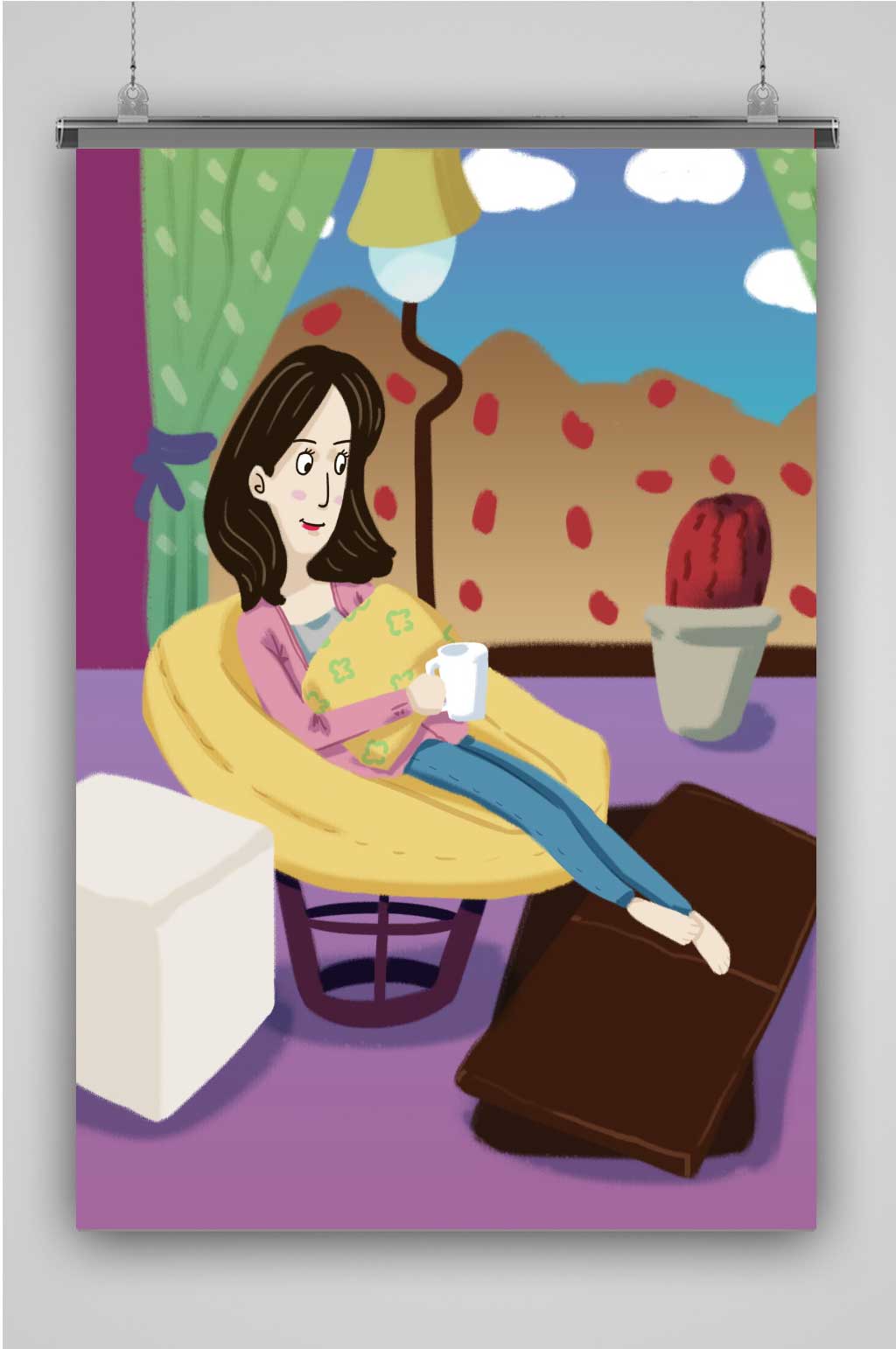 居家小宅女创意卡通插画宣传海报