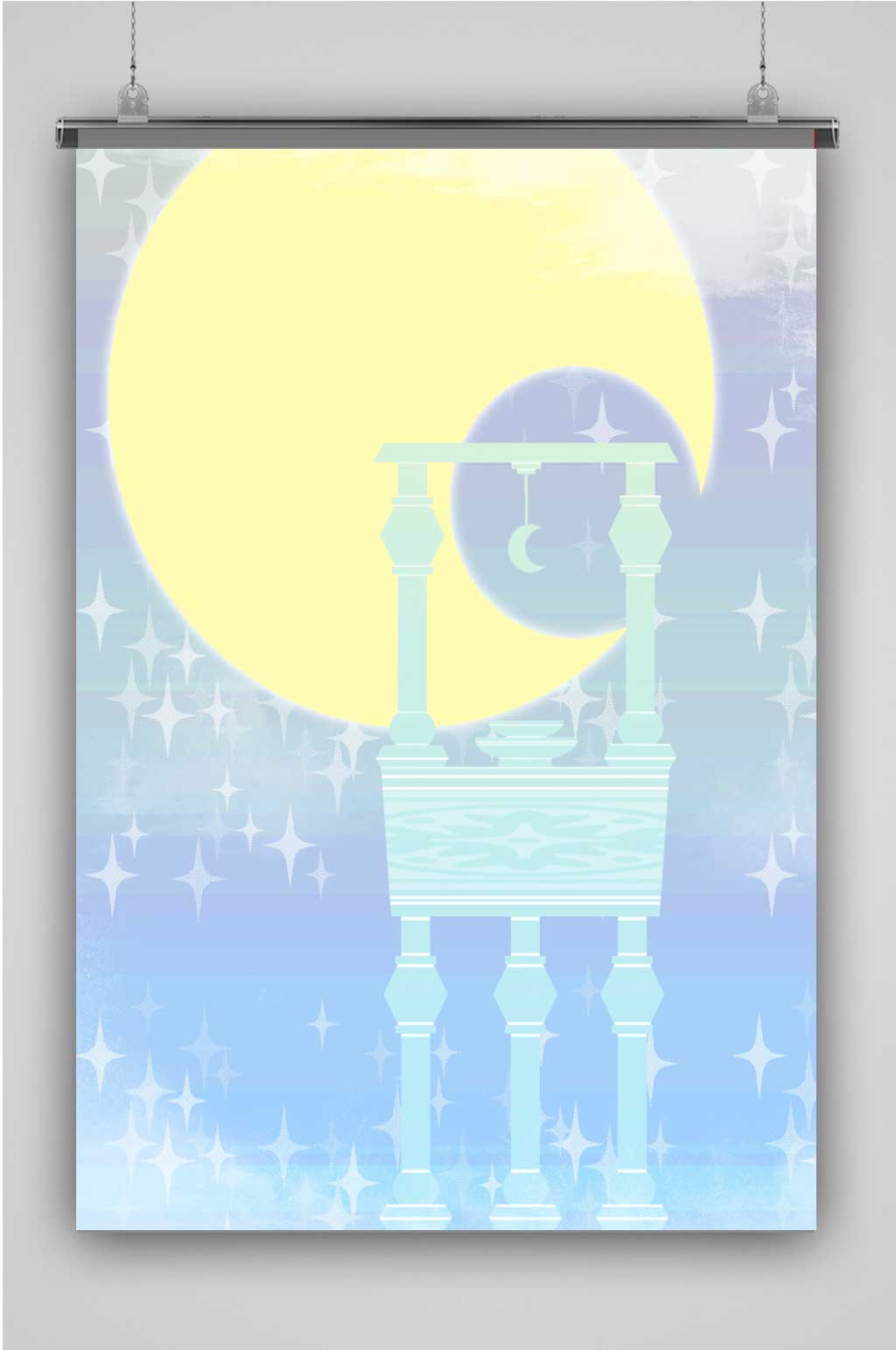梦幻月色高塔之上个性插画素材