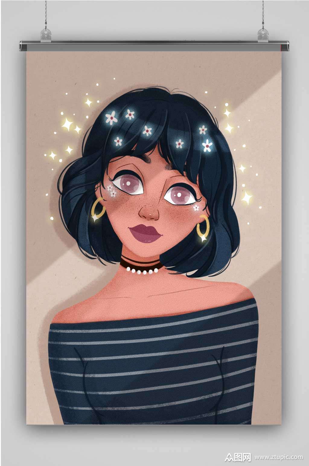 欧美人物头像创意卡通插画宣传海报