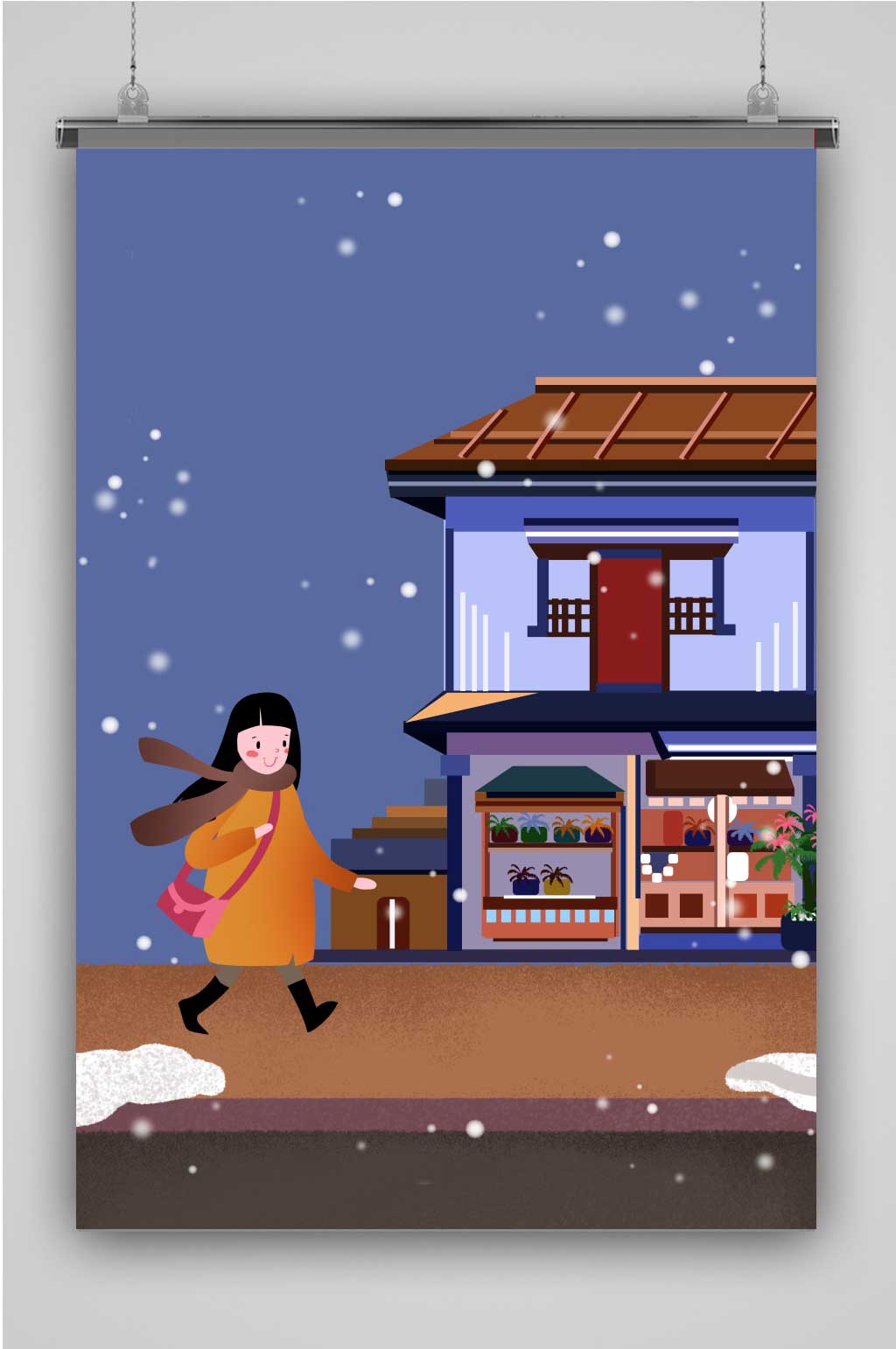 外出女孩创意卡通插画宣传海报素材