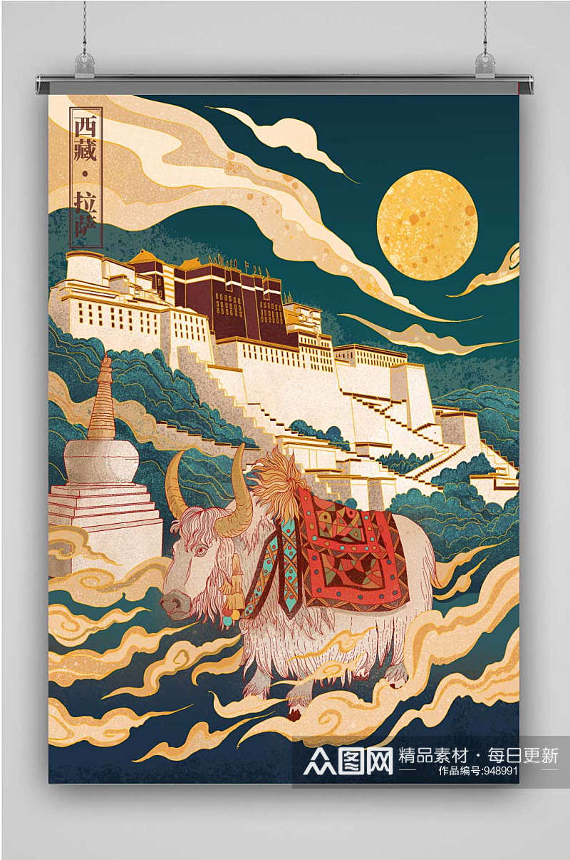 西藏拉萨创意卡通插画宣传海报素材