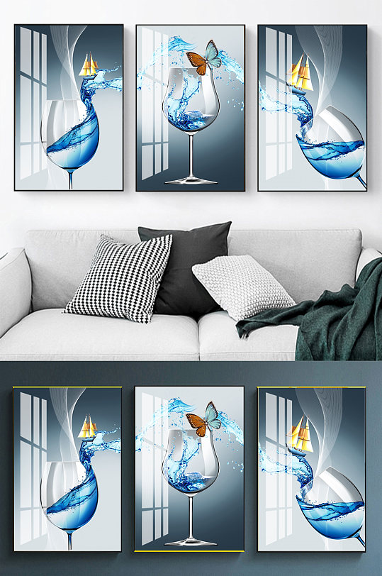 简约小清新酒杯餐厅装饰画-众图网