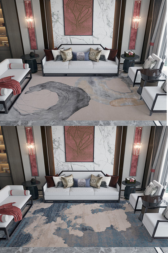 新中式客厅地毯场景样机