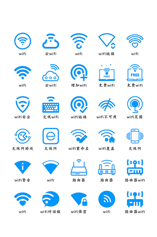 信号图标购物车wifi电脑api图标素材日常生活标志图标音频元素简约