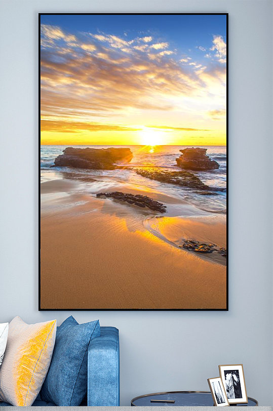 唯美日落大海沙滩海景玄关装饰画