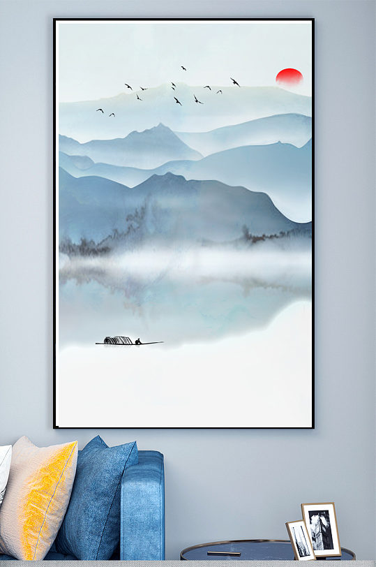 新中式简约意境水墨山水玄关-众图网