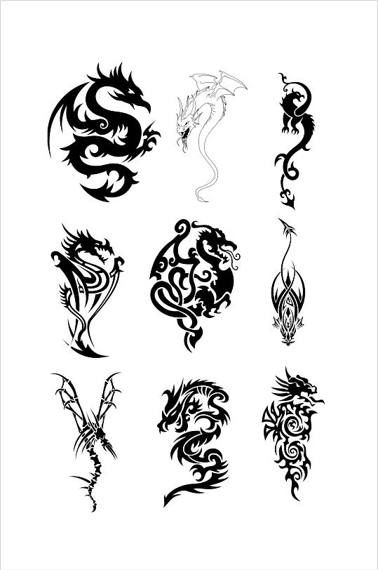 刺青图案花式龙图矢量