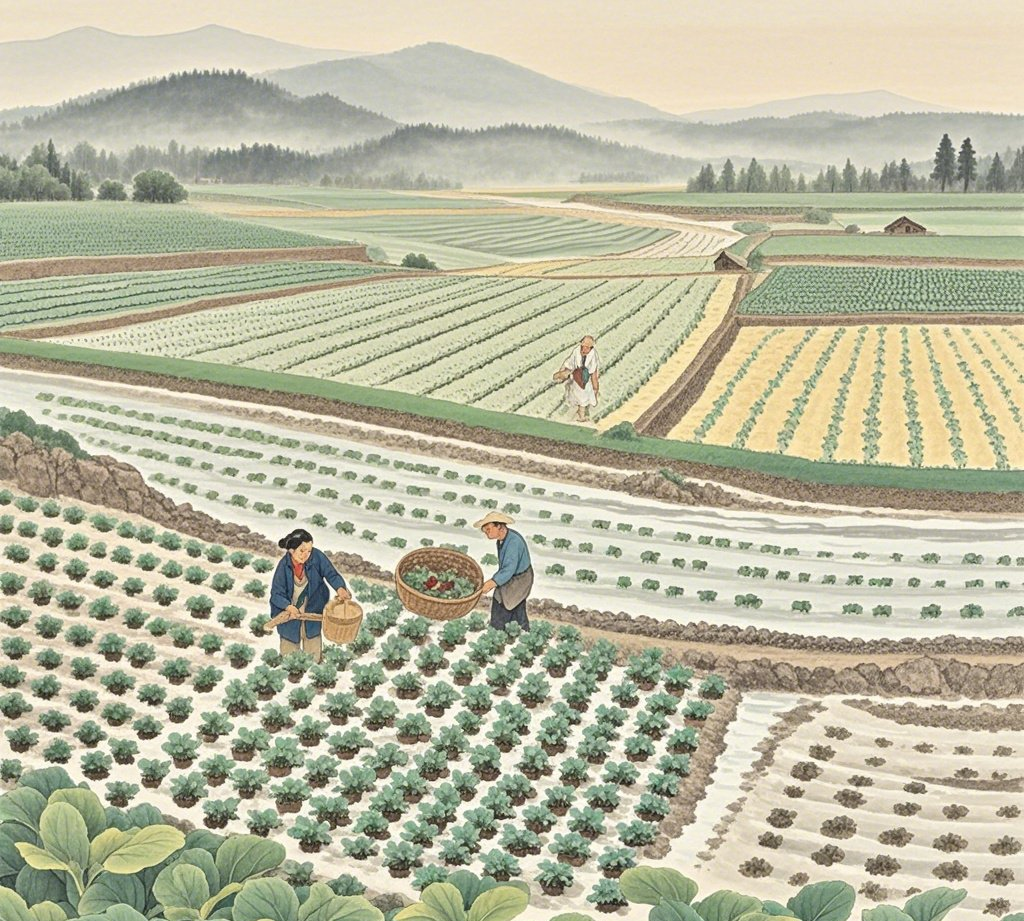 山水画种田插秧种植素材