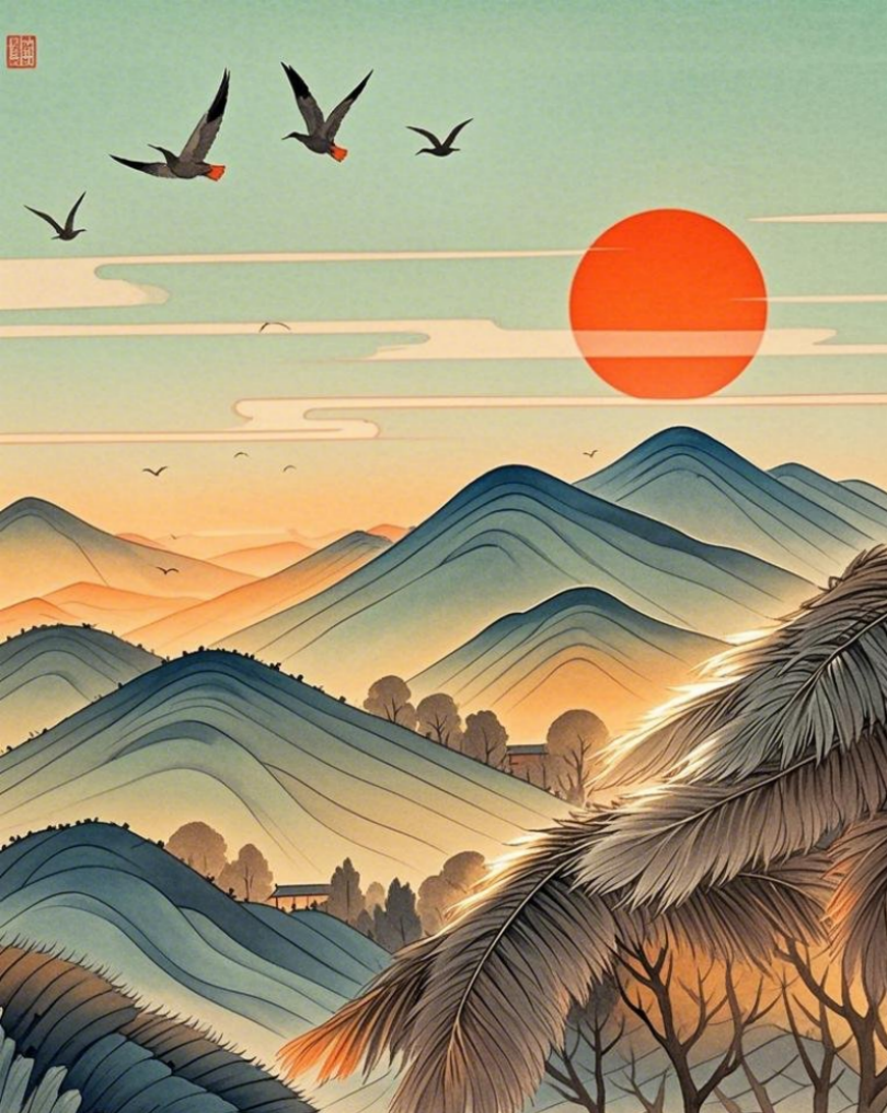 水墨風(fēng)國風(fēng)山水畫工筆畫風(fēng)格濃濃重彩素材
