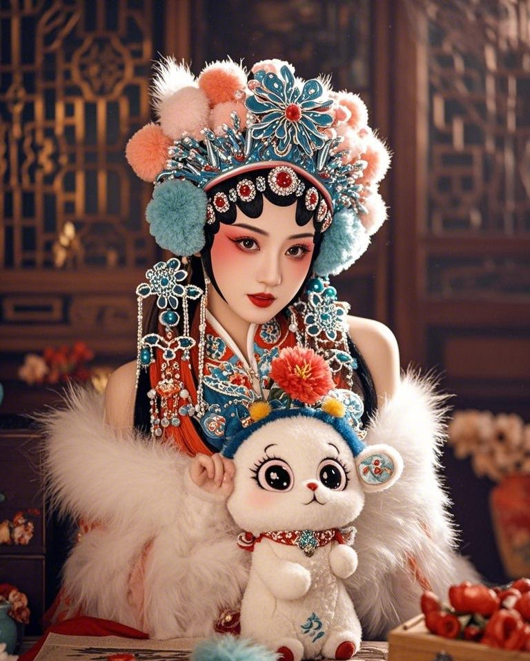 一位毛茸茸的国风花旦身着华丽服饰主体素材