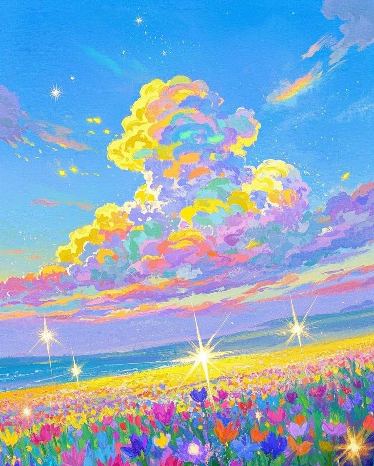 五彩斑斓的梦有鎏金感蓝色的天空远处素材