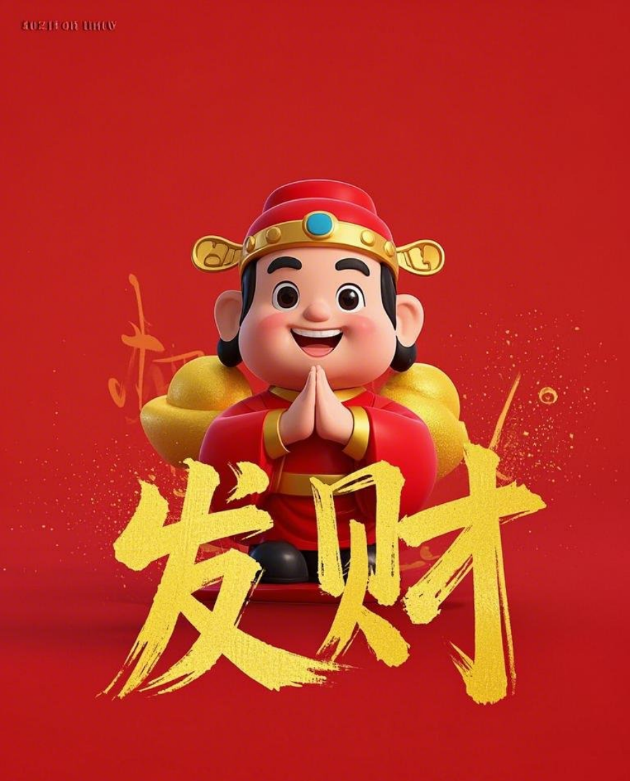 一个可爱的3D财神位于画面中心财神上半素材