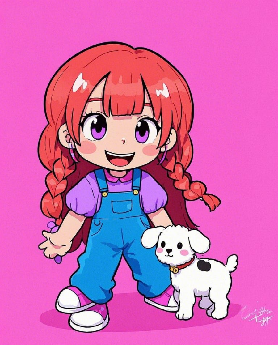 小女孩衣服紫色背带裤蓝色后面跟着一素材
