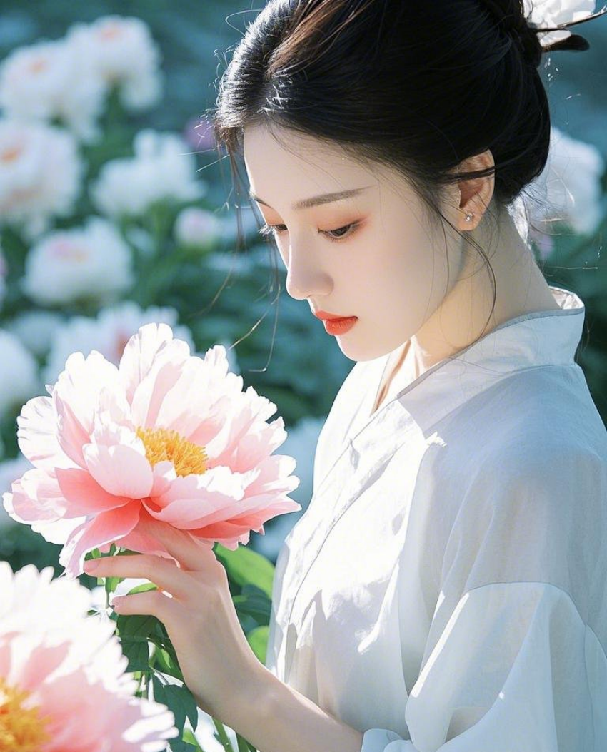 牡丹仙子水墨丹青极淡水彩极简禅意素材
