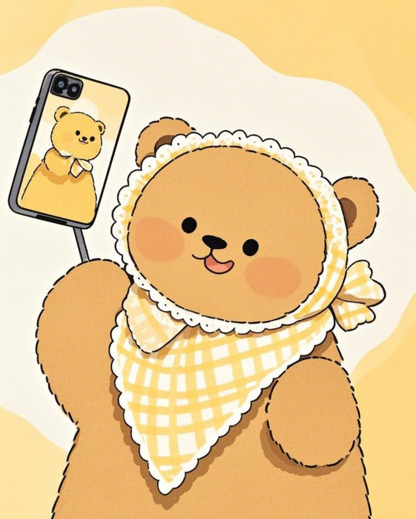 简笔画卡通粗线条勾勒黄油小熊头部素材