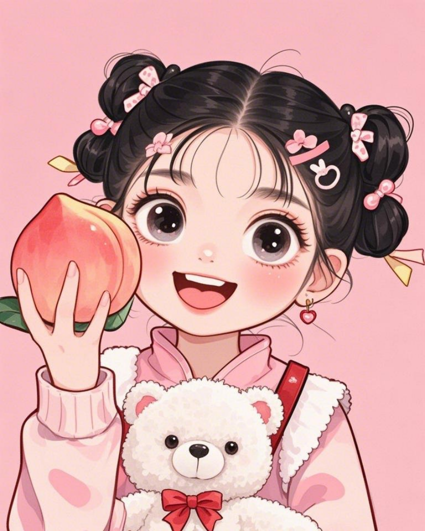 卡通插画一个漂亮可爱的小女孩手里拿着素材
