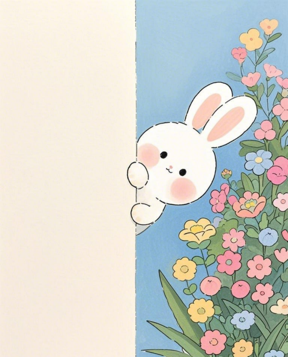 手绘插画线条插画Q版乖巧的小兔子在素材