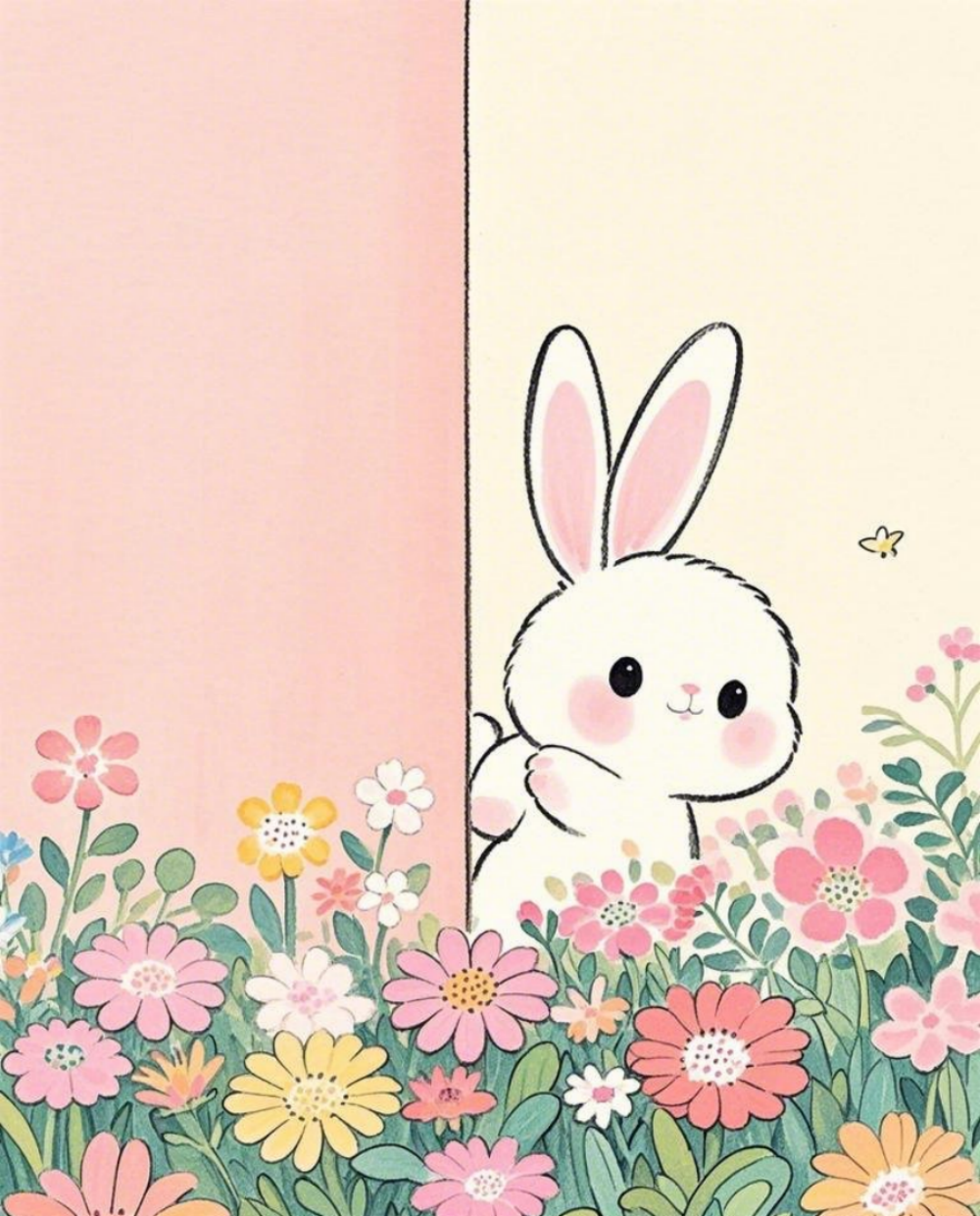 手绘插画线条插画Q版乖巧的小兔子在素材