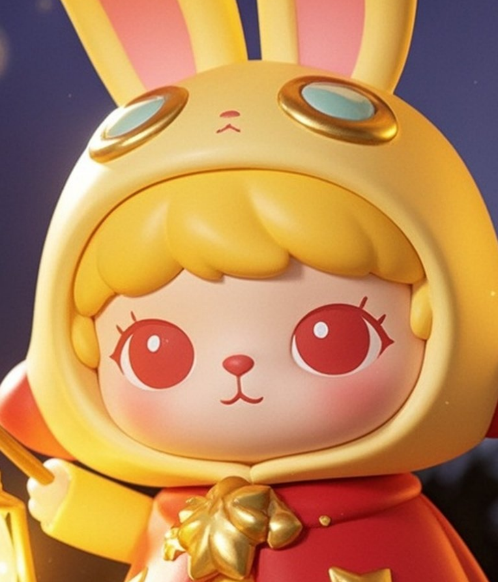 一只拟人兔子穿着星星装饰斗篷提着一盏发光素材