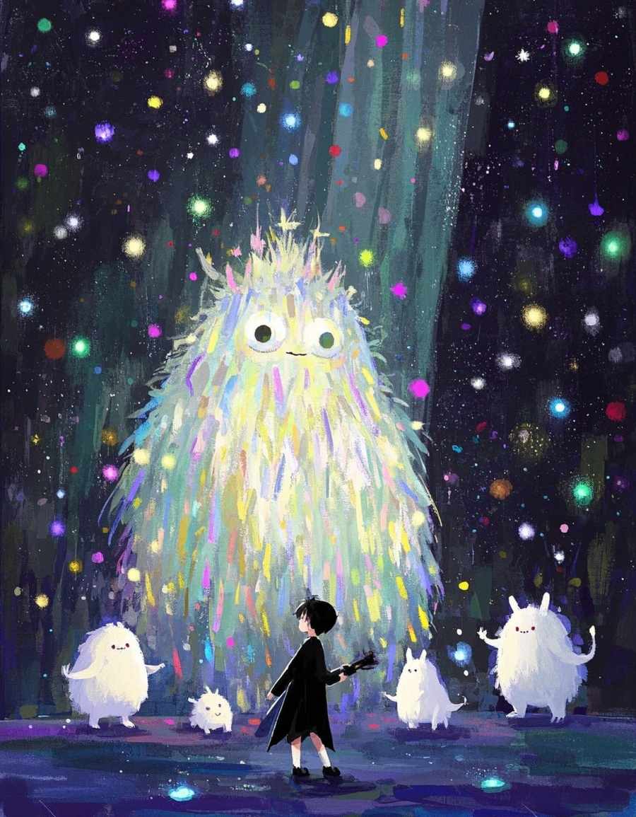 小怪兽各种造型卡通插画抽象画板亮片流光溢素材