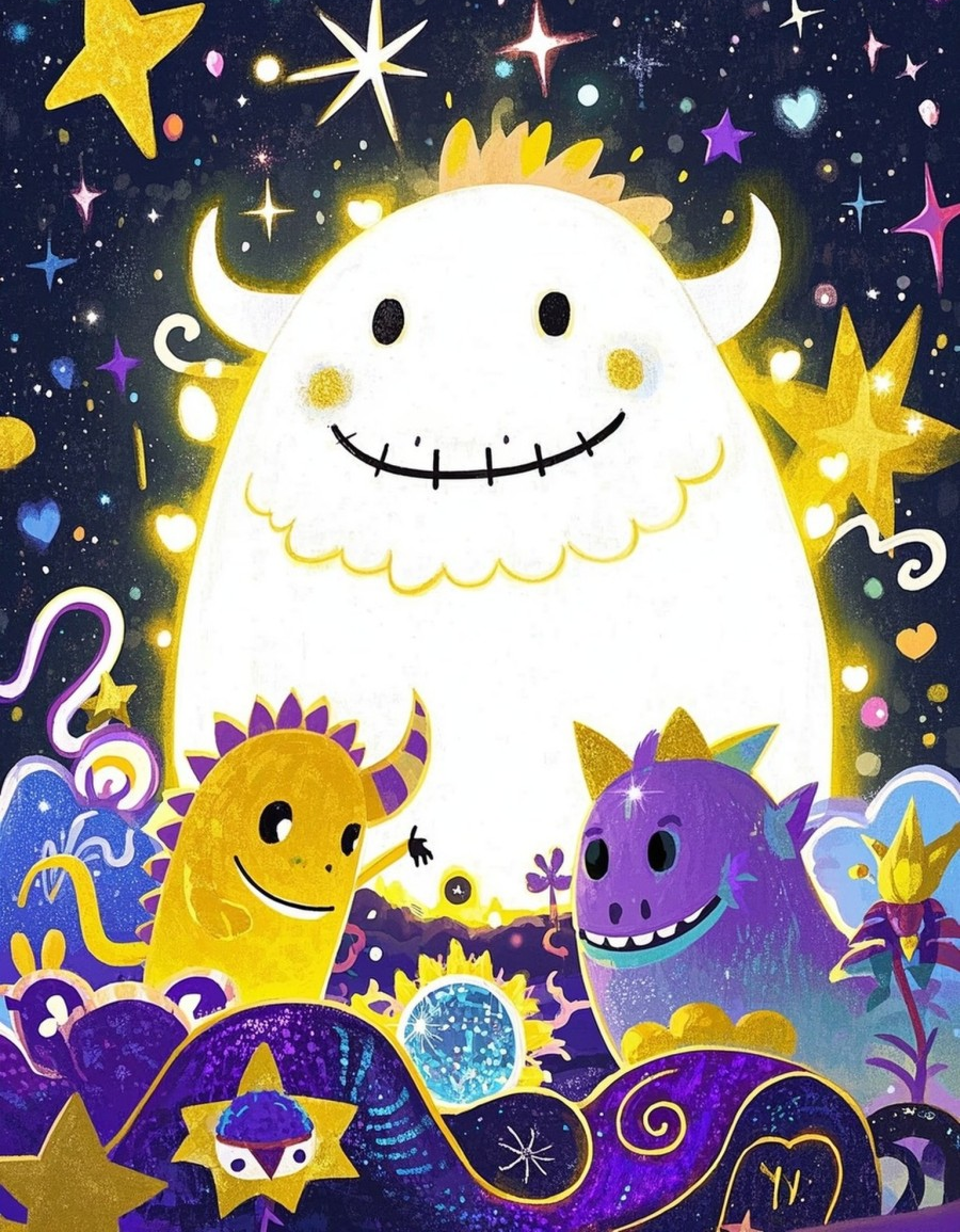 小怪兽各种造型卡通插画抽象画板亮片流光溢素材