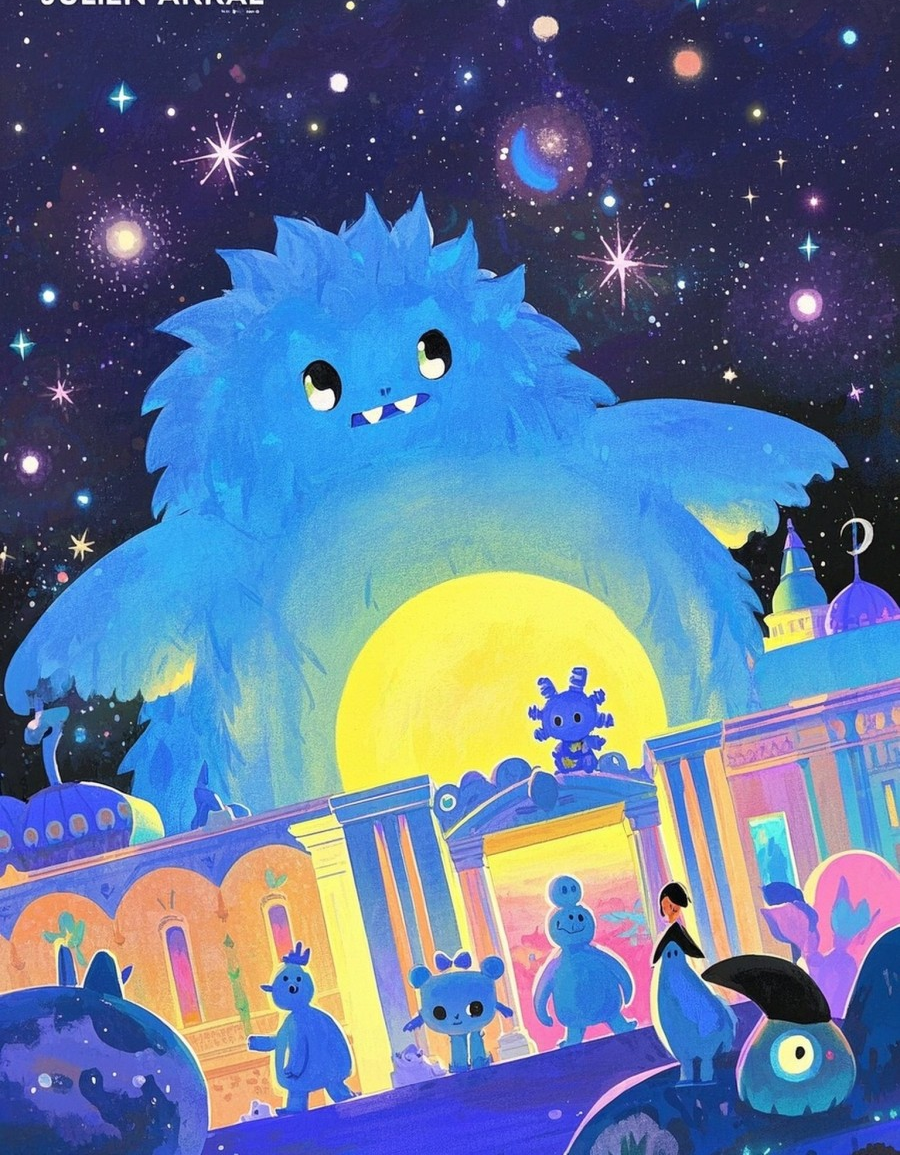 小怪兽各种造型卡通插画抽象画板亮片流光溢素材