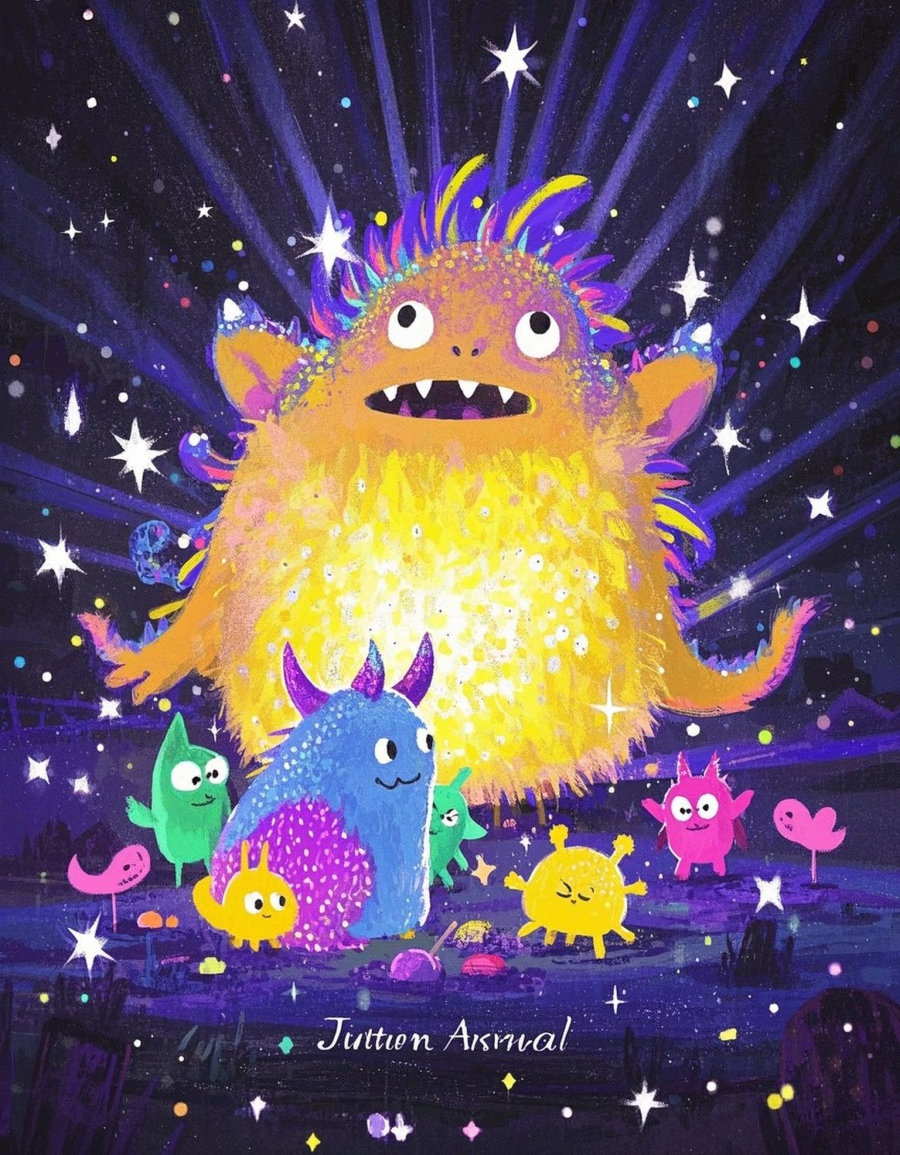 小怪兽各种造型卡通插画抽象画板亮片流光溢素材