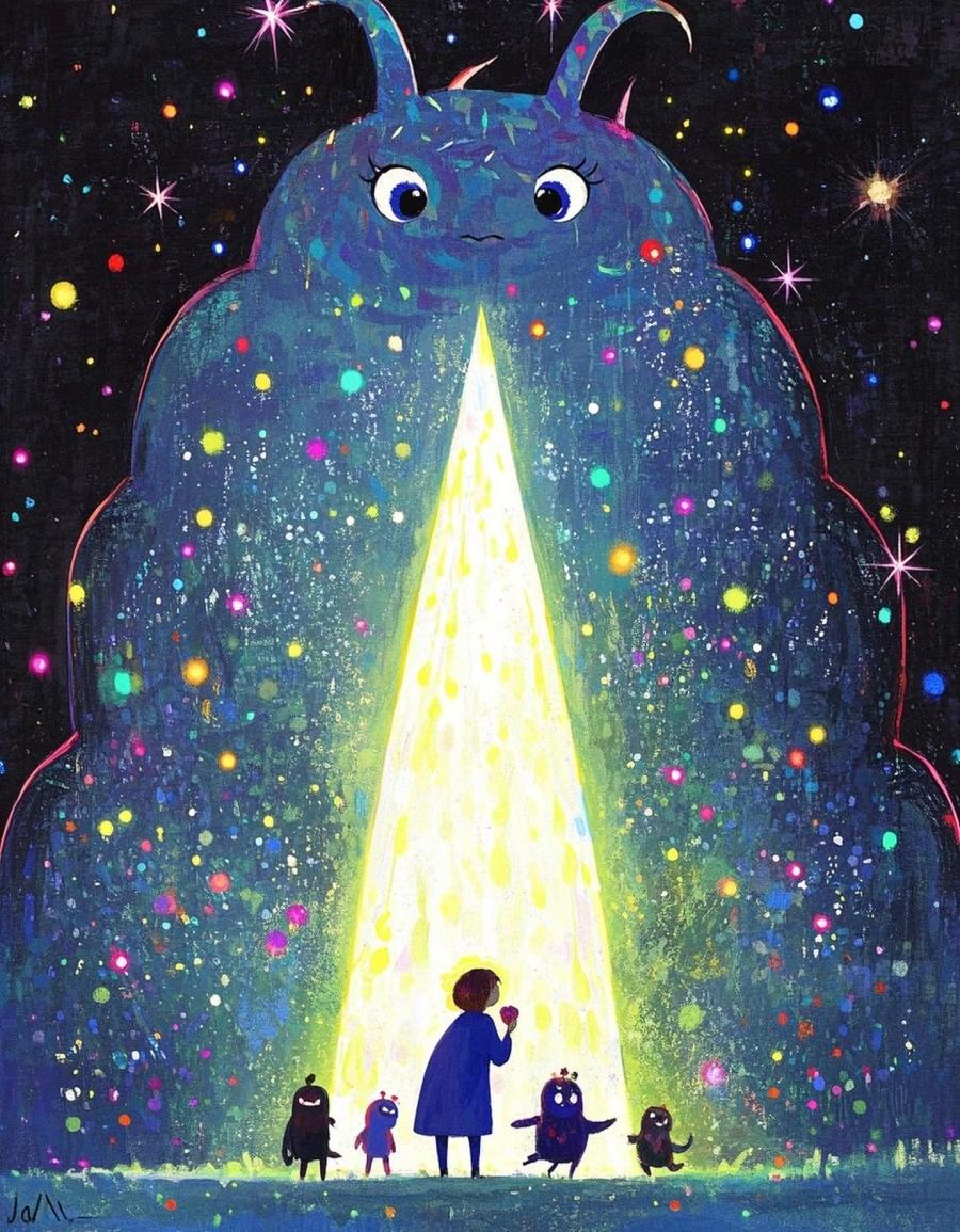 小怪兽各种造型卡通插画抽象画板亮片流光溢素材
