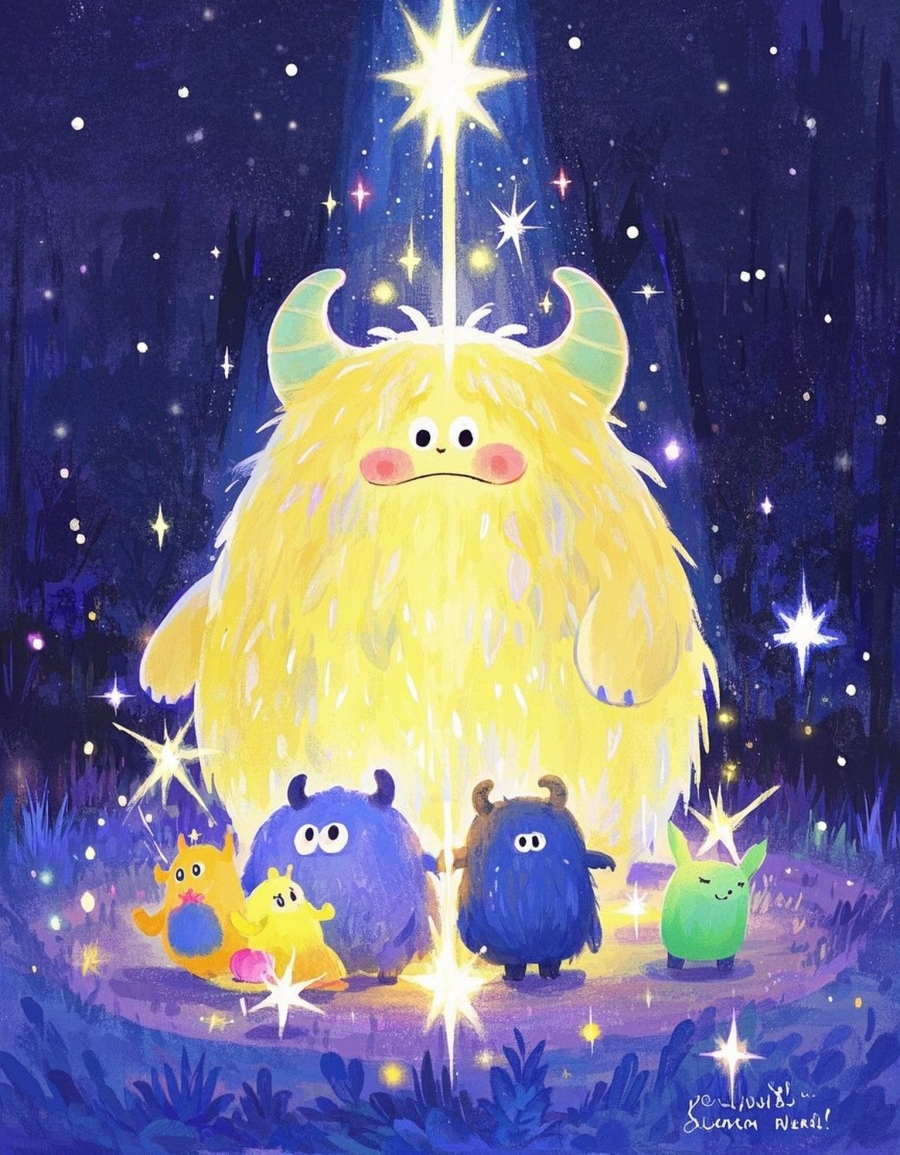 小怪兽各种造型卡通插画抽象画板亮片流光溢素材