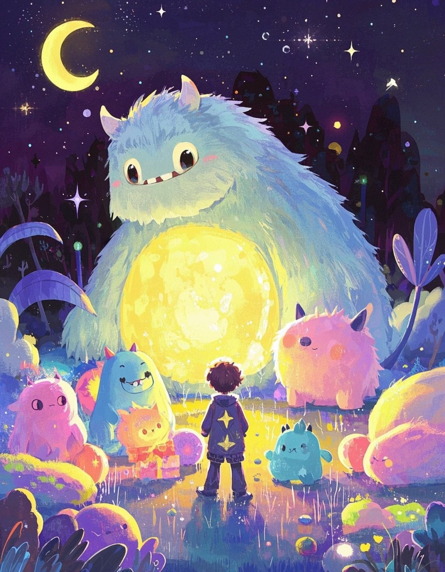 小怪兽各种造型卡通插画抽象画板亮片流光溢素材
