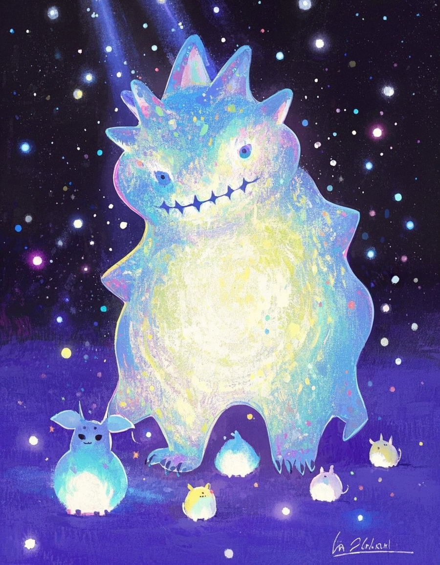 小怪兽各种造型卡通插画抽象画板亮片流光溢素材