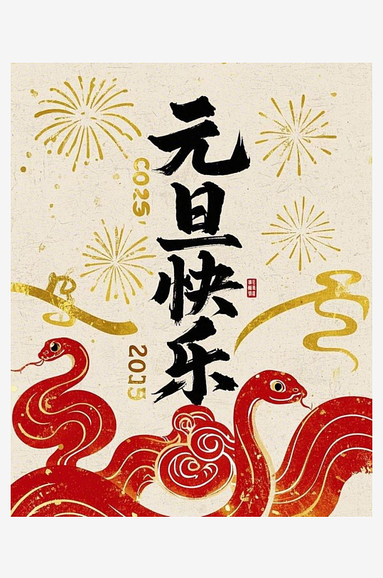 元旦快乐元旦快乐四字竖着居中构成在