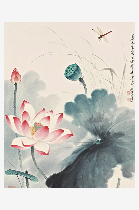 荷叶连连象牙白背景细致精品杰作