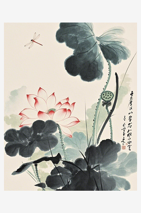 荷叶连连象牙白背景细致精品杰作