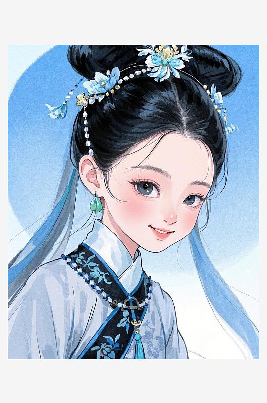 九岁中国卡通女孩的工笔画生动的面部表情