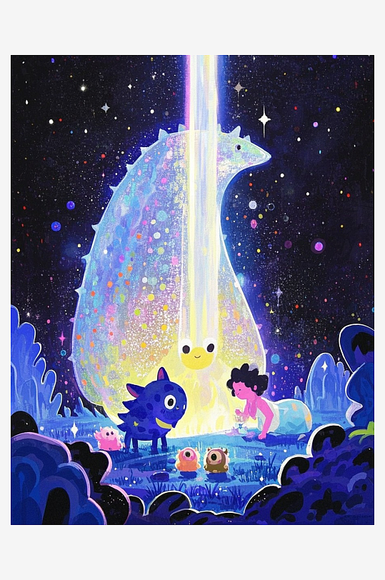 小怪兽各种造型卡通插画抽象画板亮片流光溢