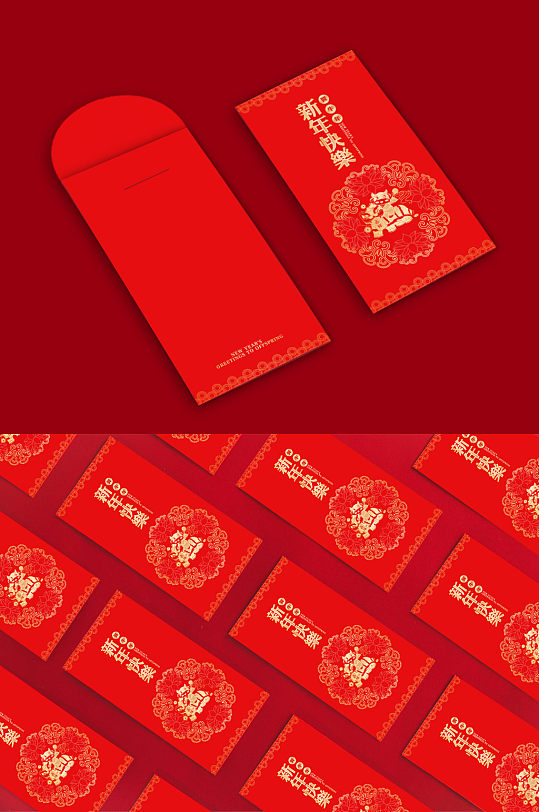 红色简约2021牛年春节红包设计模板-众图网