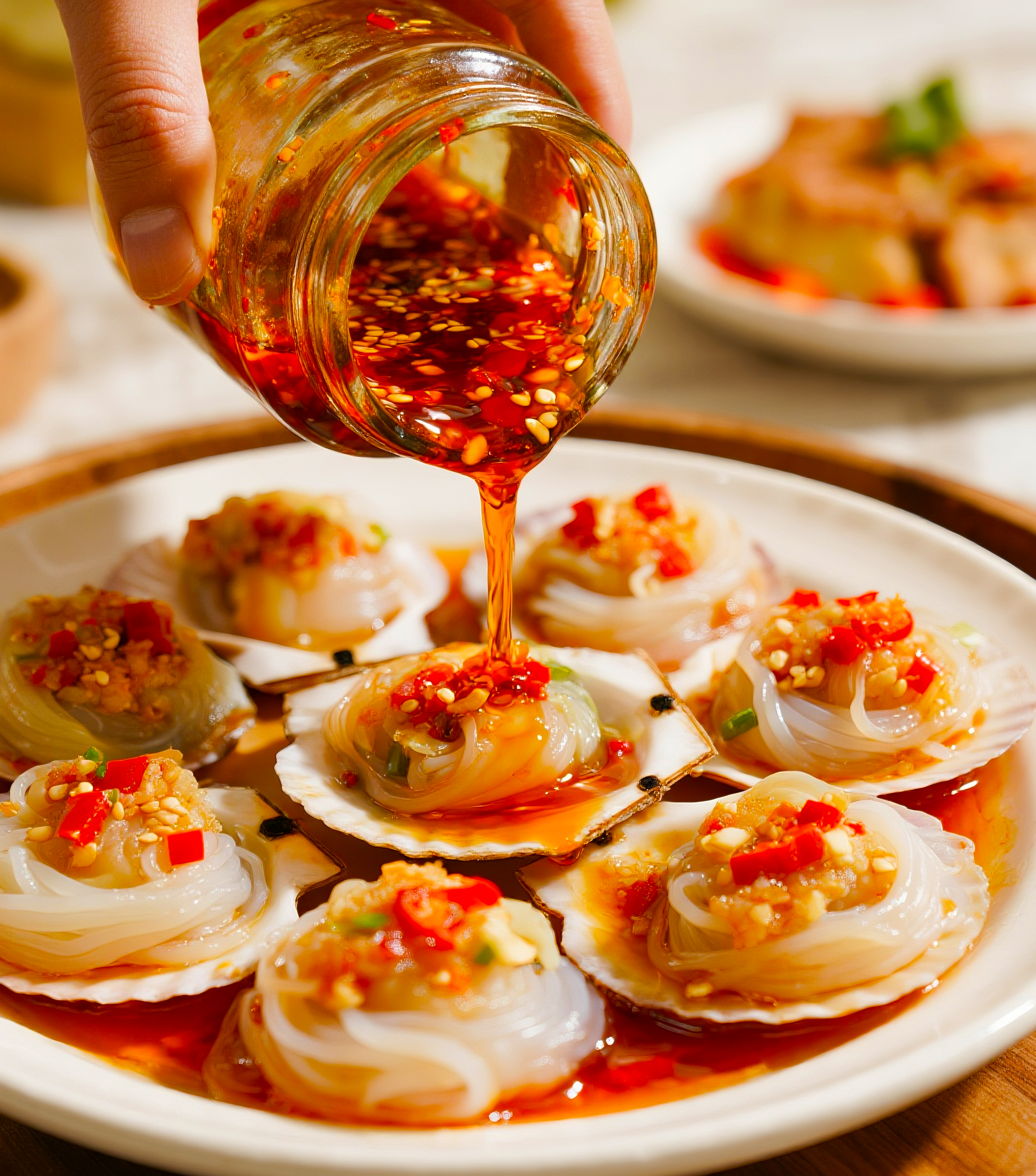 蒜蓉辣酱蒸扇贝粉丝高清图片素材