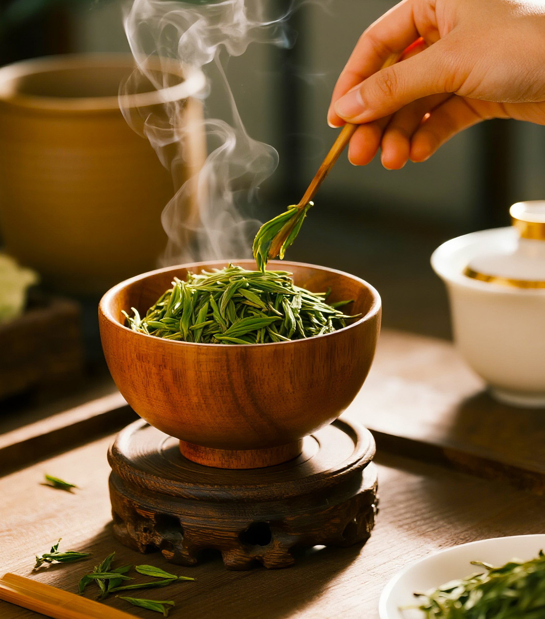 新鲜嫩绿的绿茶茶叶图片素材素材