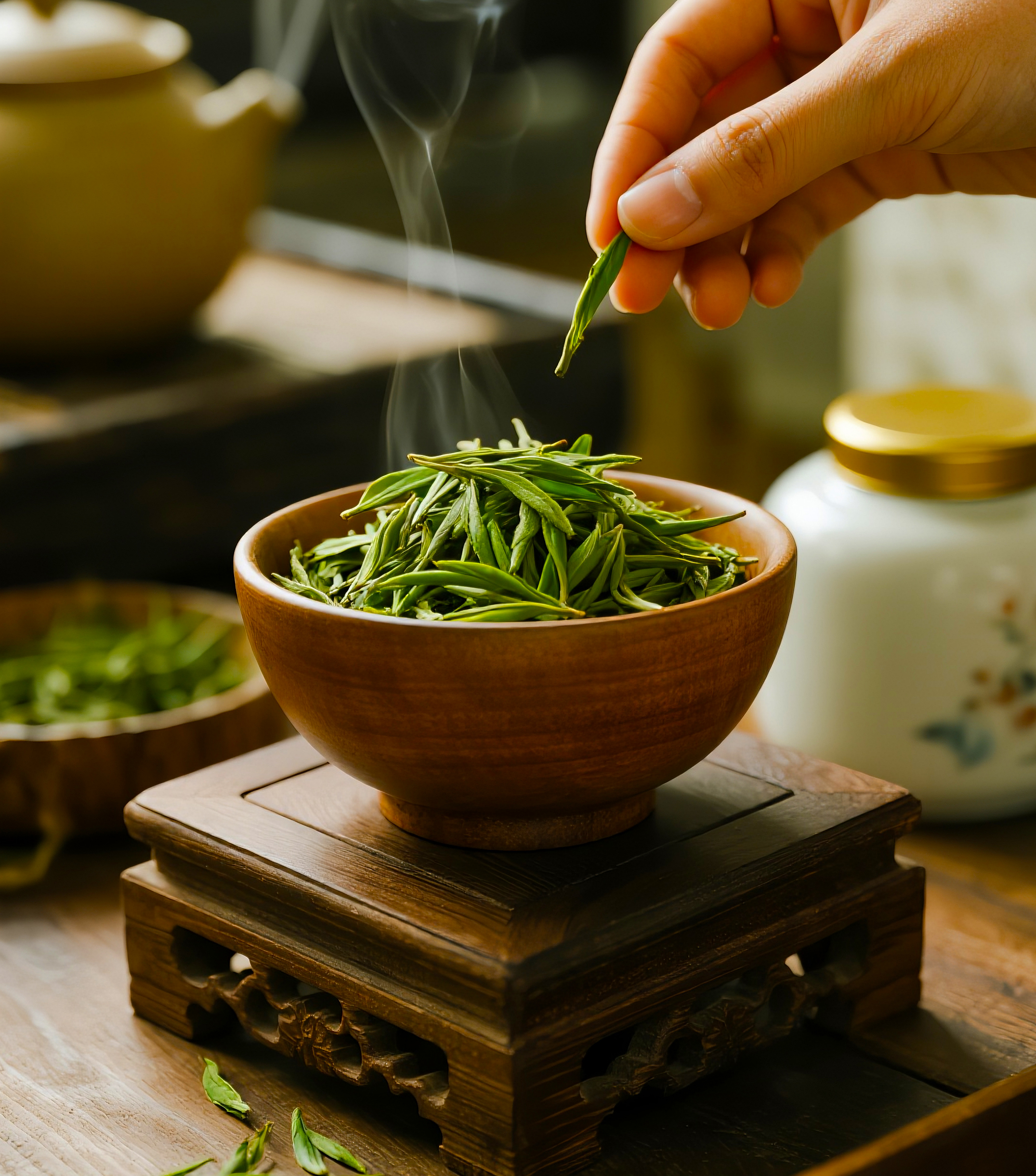 新鲜嫩绿的绿茶茶叶图片素材素材